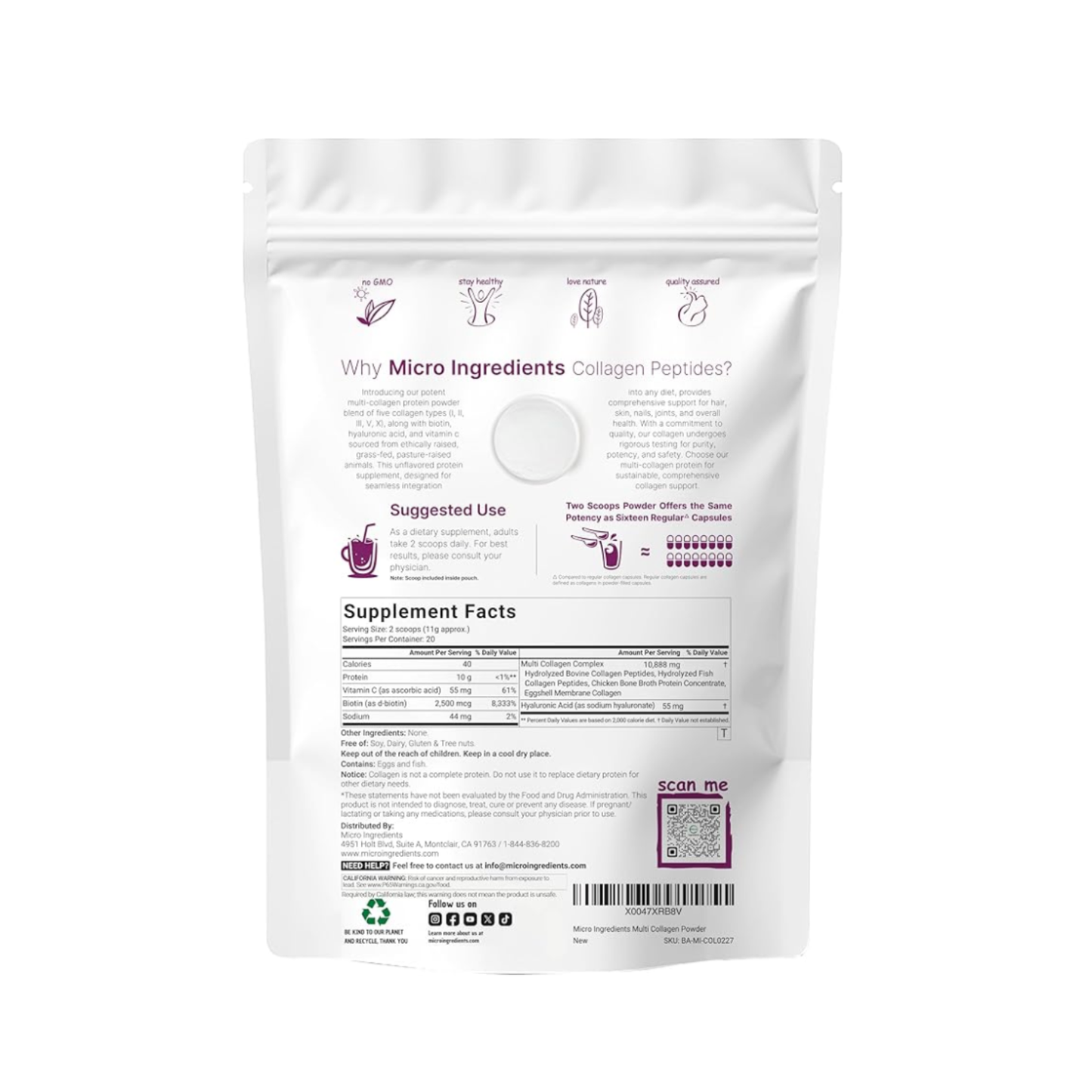 Micronutrients Multi Colágeno Peptido en polvo, 8 oz - 227 gramos