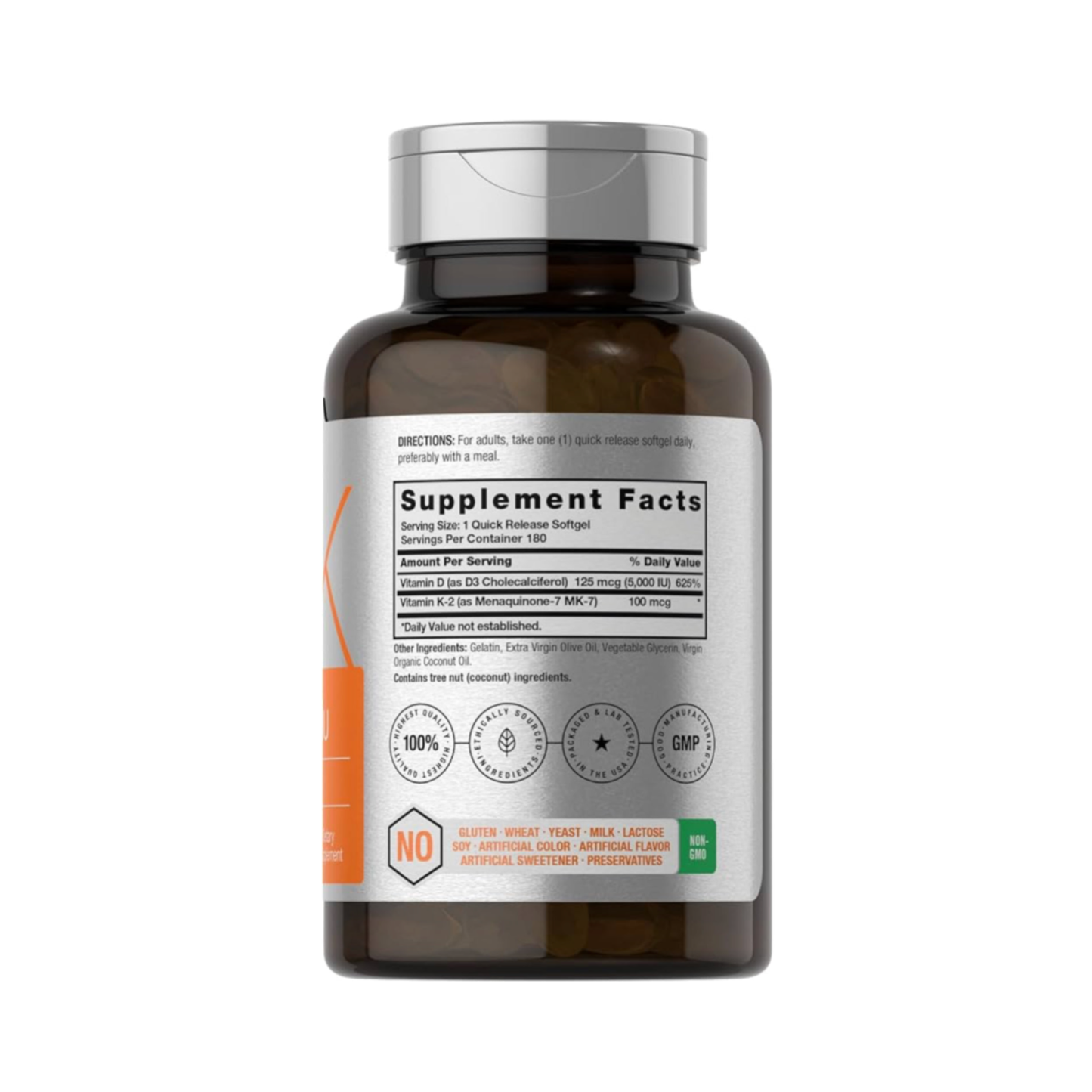 D3 + K2 MK-7 100mcg, 5000IU, 180 cápsulas