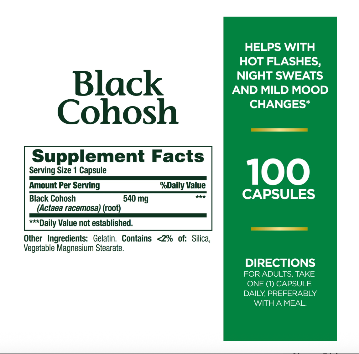 Cohosh negro, 540 mg, 100 cápsulas