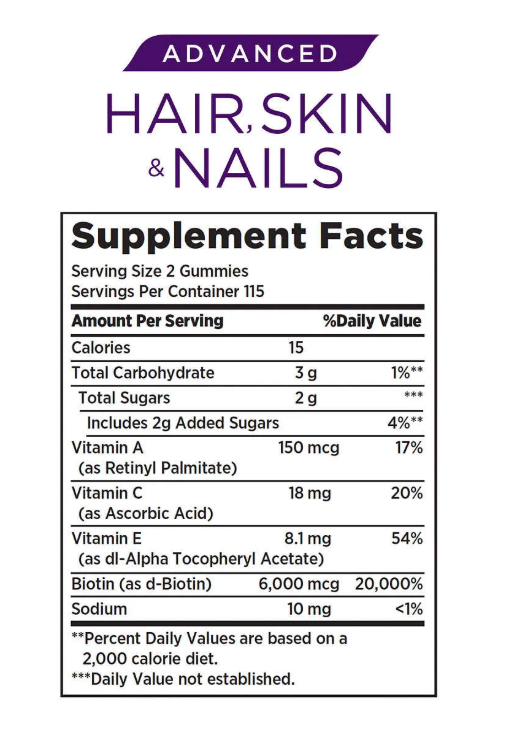 Vitaminas para la piel, cabello y uñas con biotina, 6000 mcg, 230 gomitas